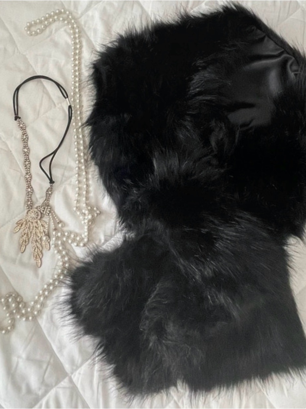 1920’s Great Gatsby Flapper access Black Faux Fur Wrap Scarf,